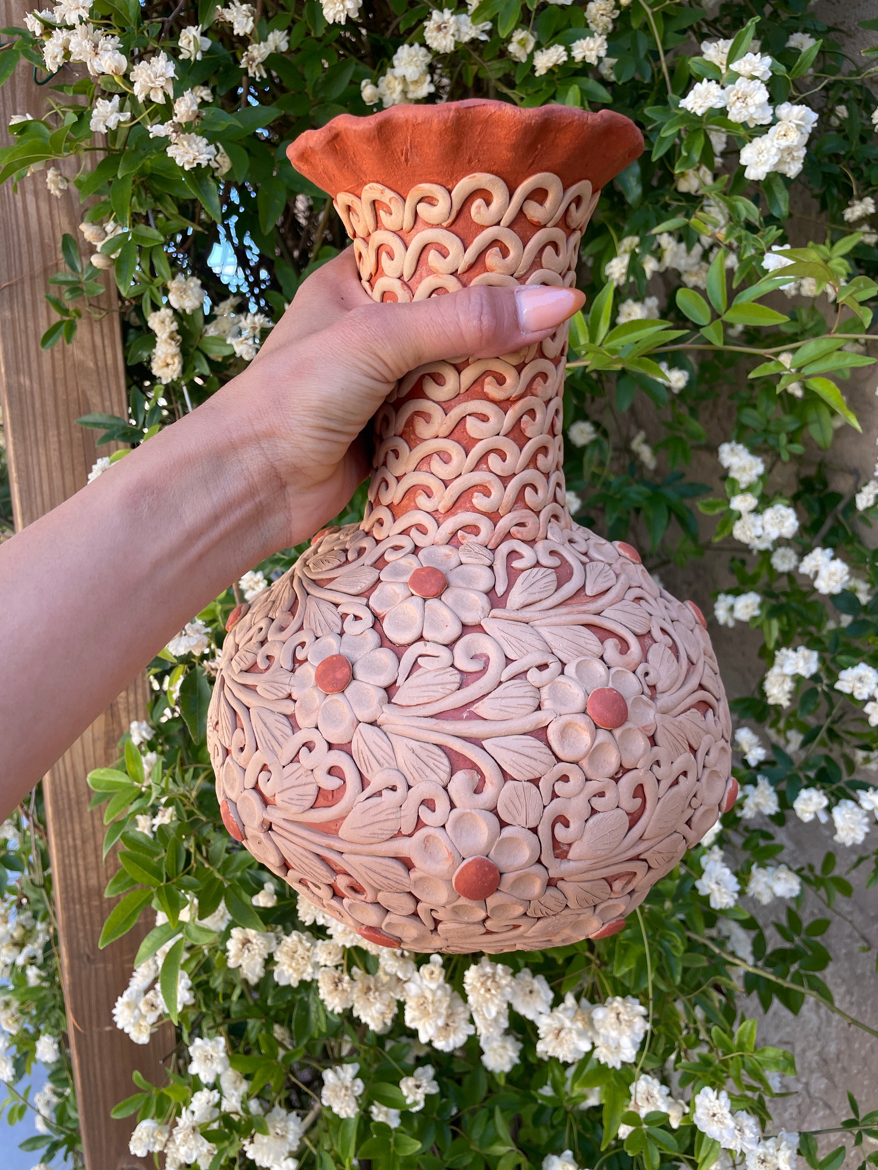 Oaxaca Pottery Vase Large Vase - Florero Bordado En Barro