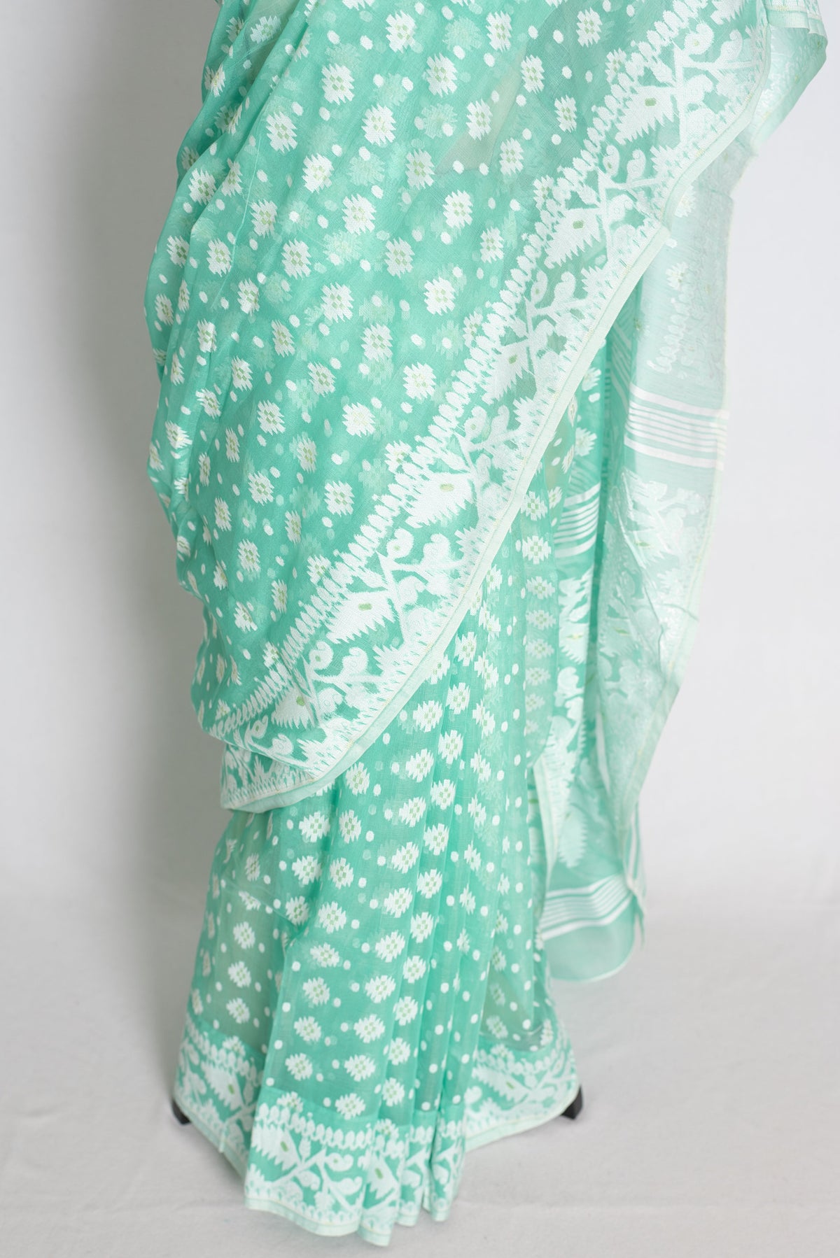 Leema – Sea Green and White Soft Jamdani Saree