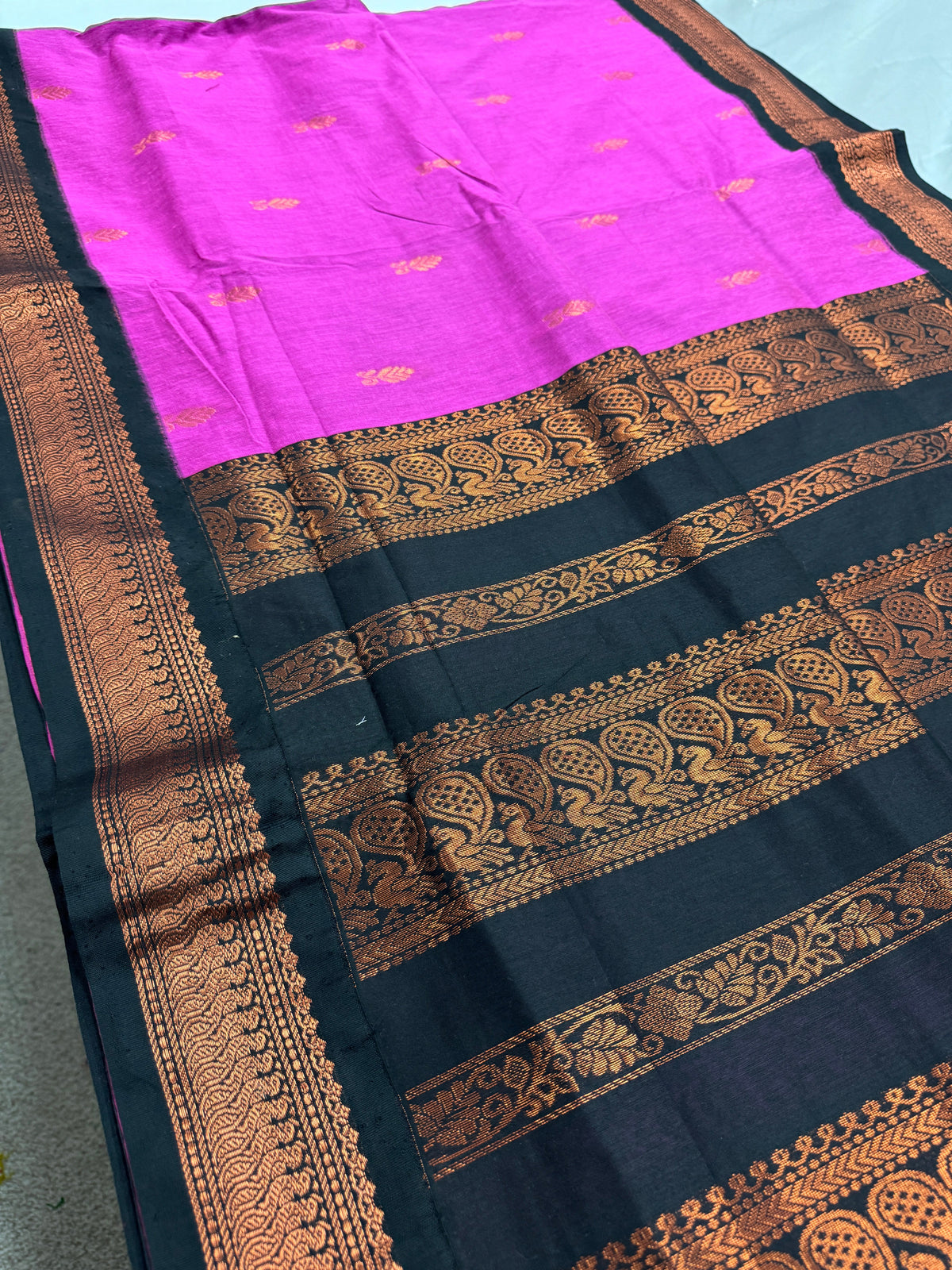 Arushi: Purple and Black Blended Cotton Gadwal Saree