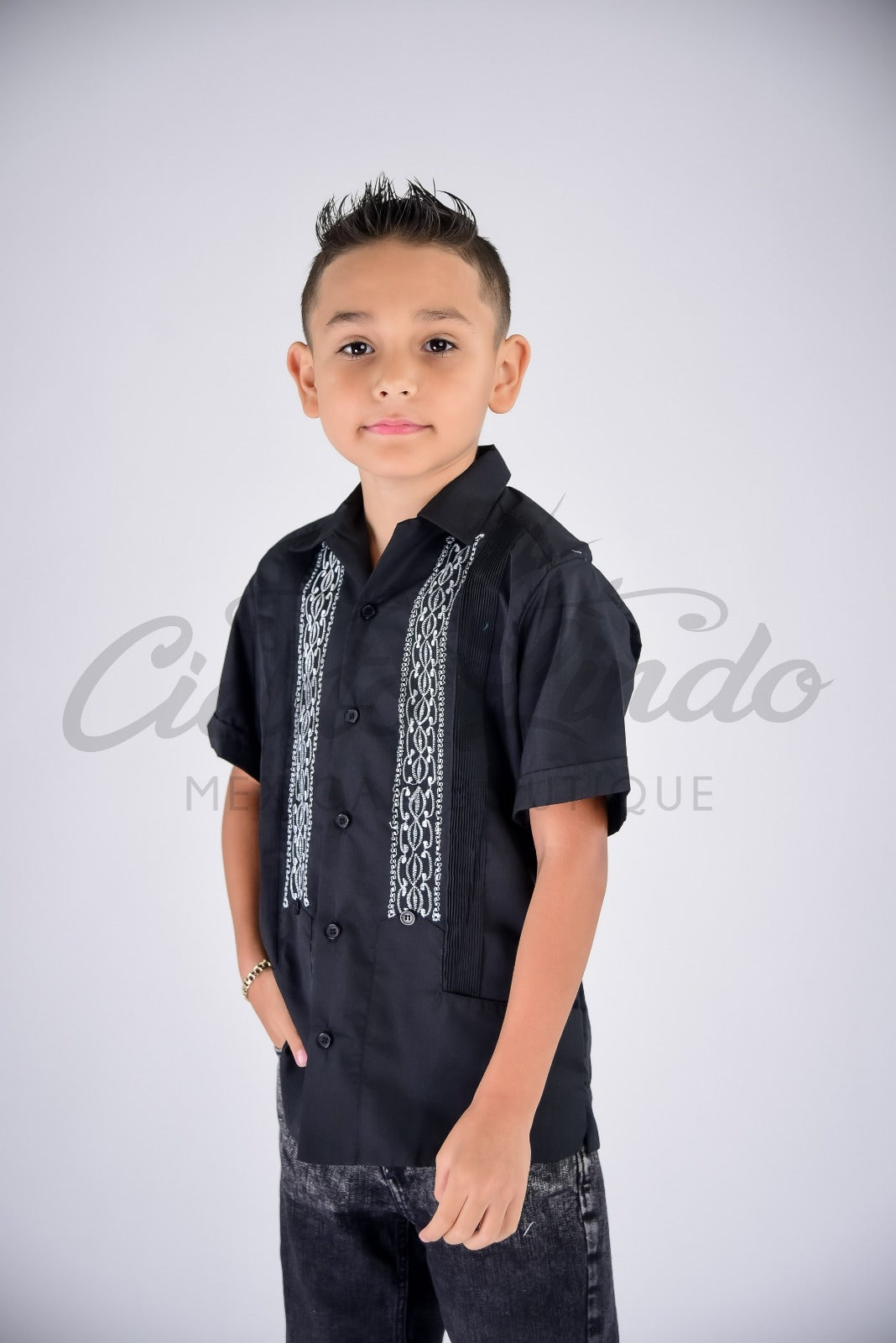 Boys Guayabera Cuba Black