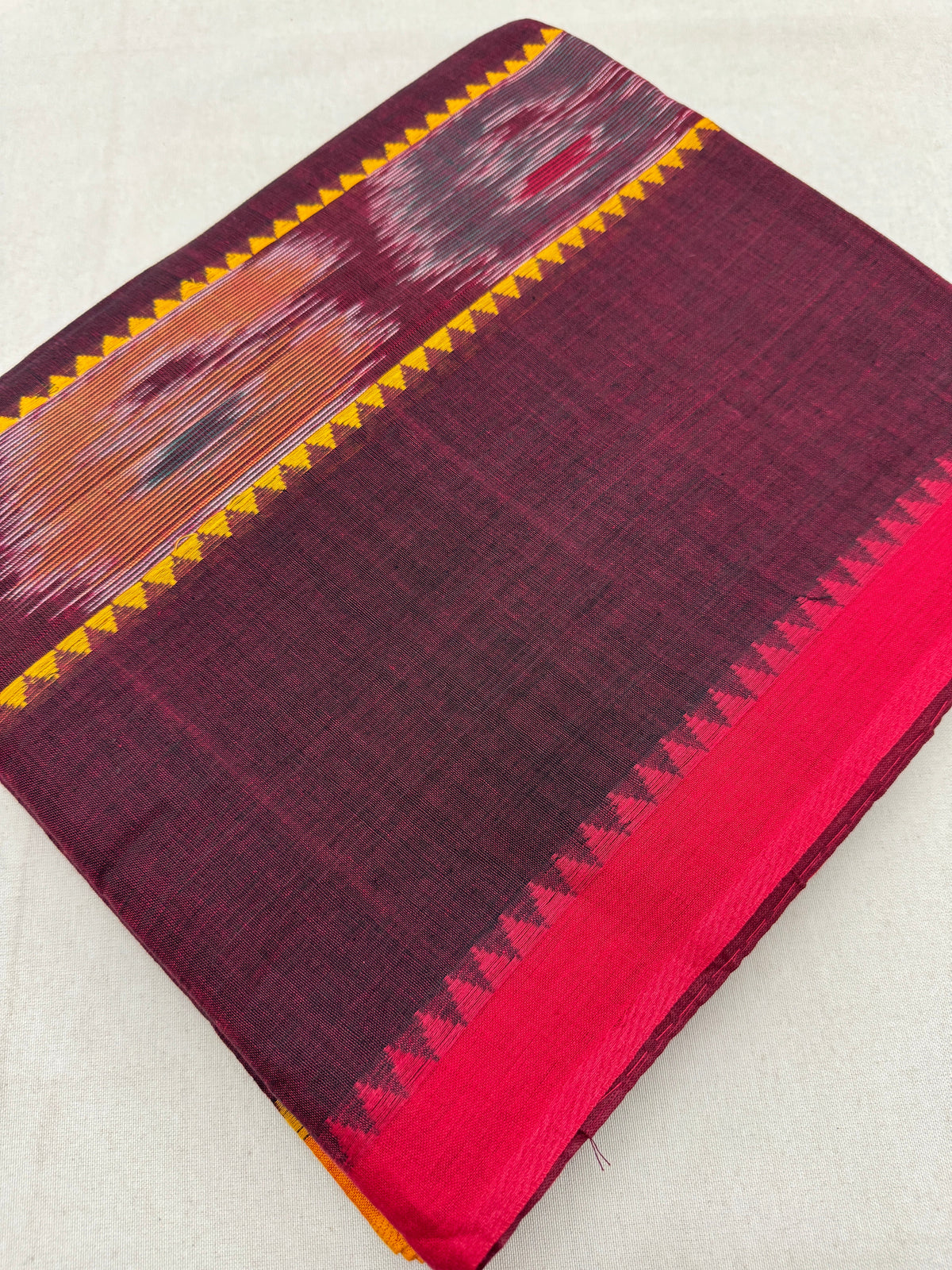 Mati : Maroon Soft Cotton Dhaniakhali Saree with Kotki Stripes