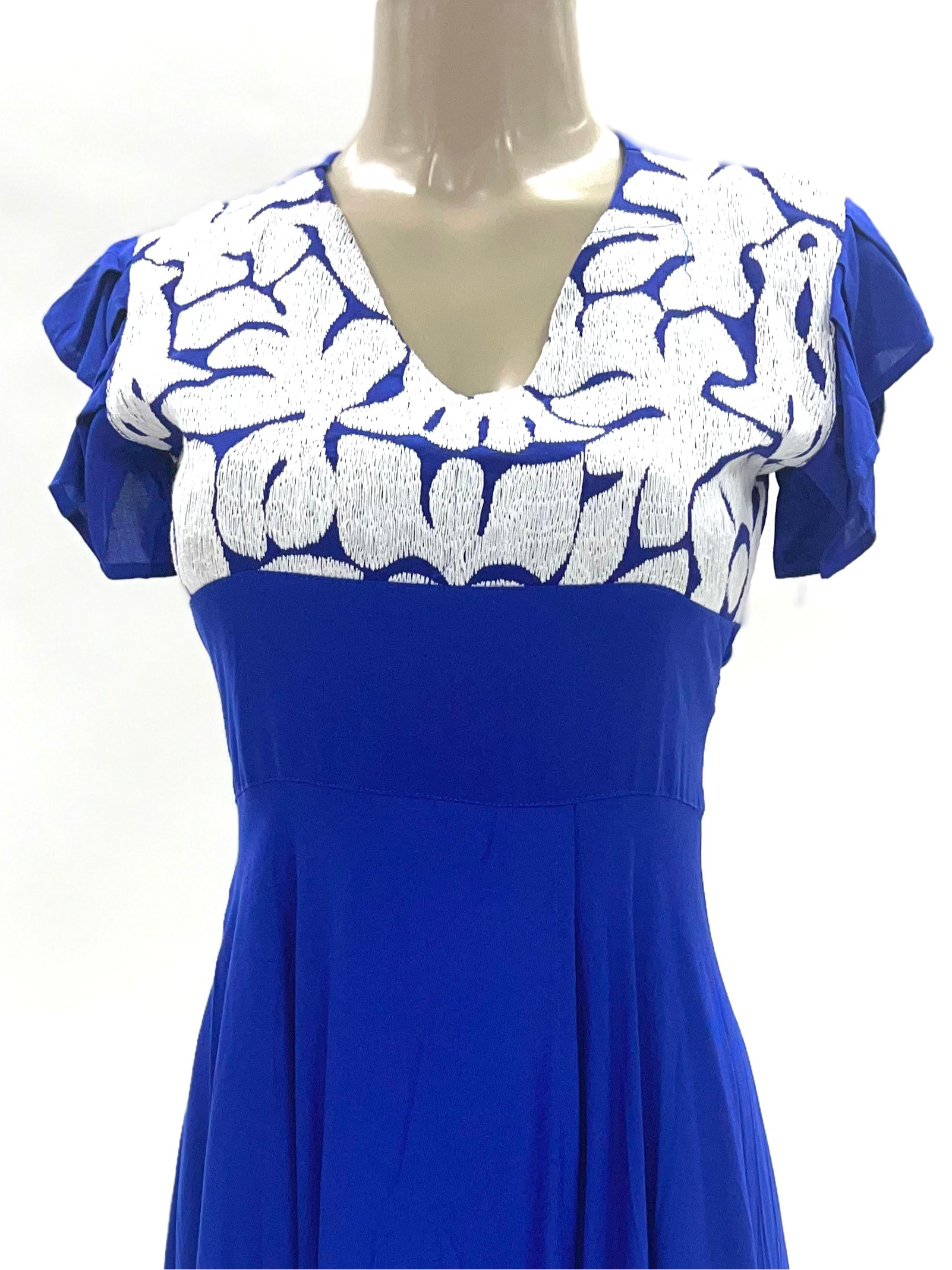 Mitla Oaxaca Dress Royal Blue & White