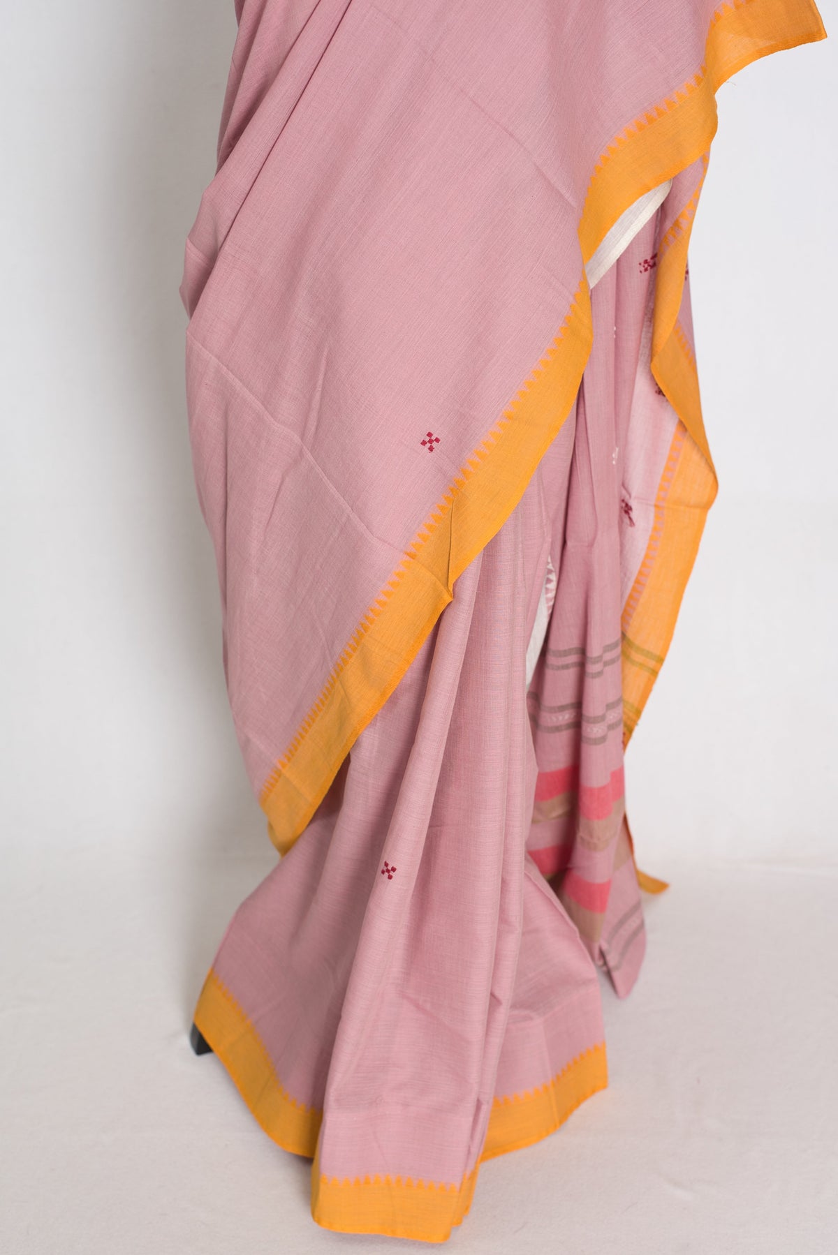 Maya : Dusty Pink Dhaniakhali Bengal Handloom Pure Soft Cotton Saree