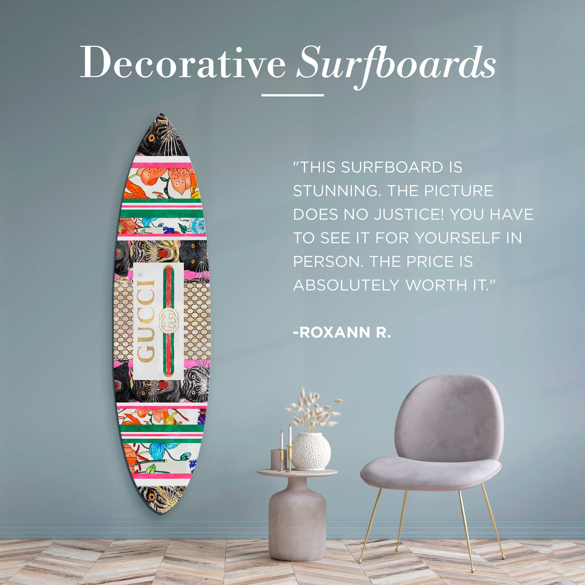 Blooming Dusty blue Acrylic Surfboard
