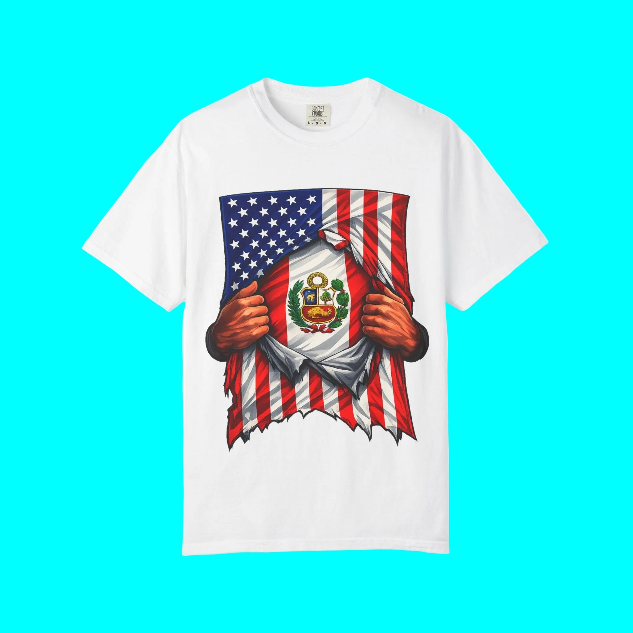 Peru Flag + USA Flag Pride T-shirt | Peruvian + American Flag Rip 4th Of July | Funny Viral Latino Tees | Unisex - 4 Colors