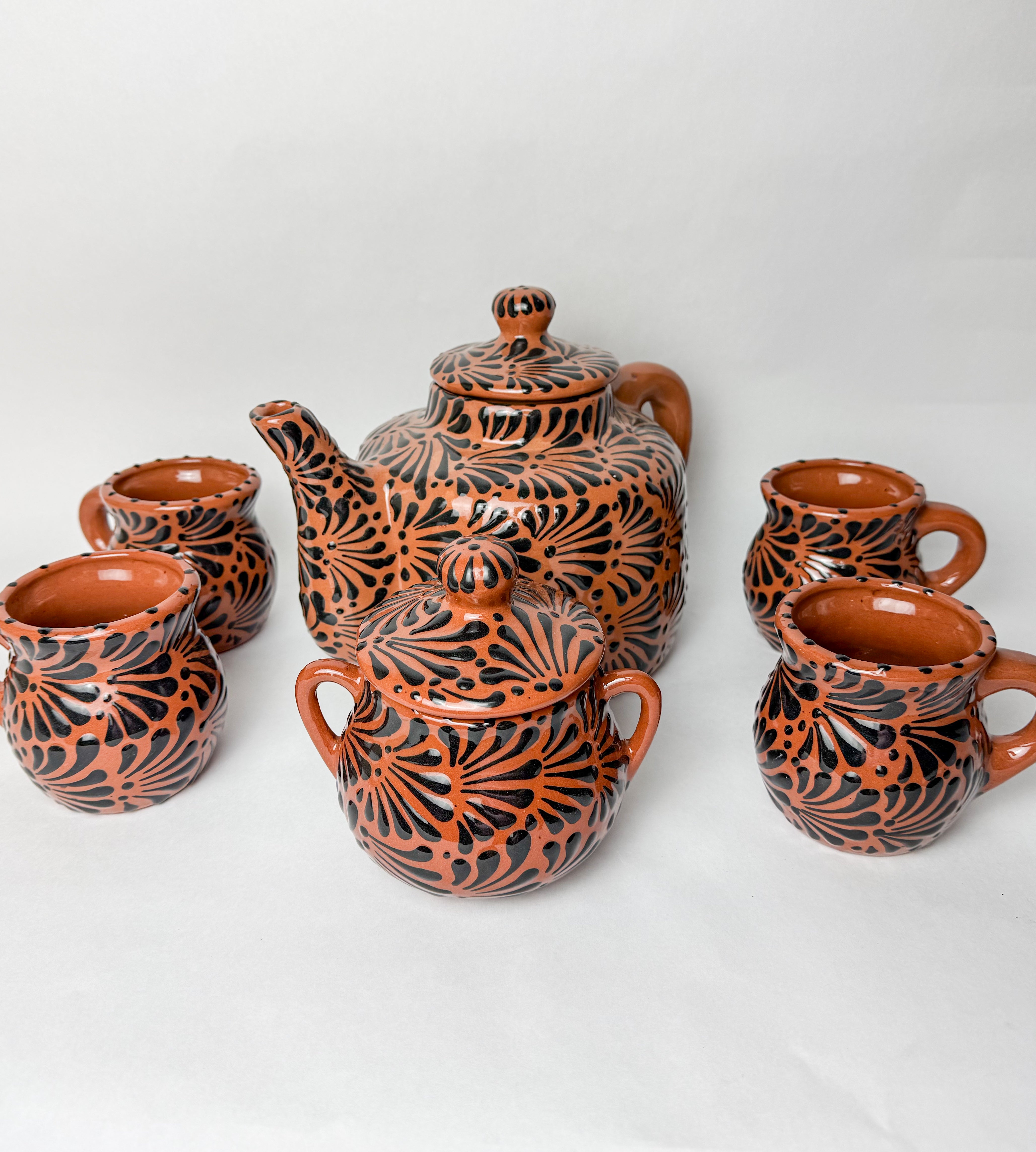 Mexican Black Talavera Style Tea Set Set 6pc - Juego de Te