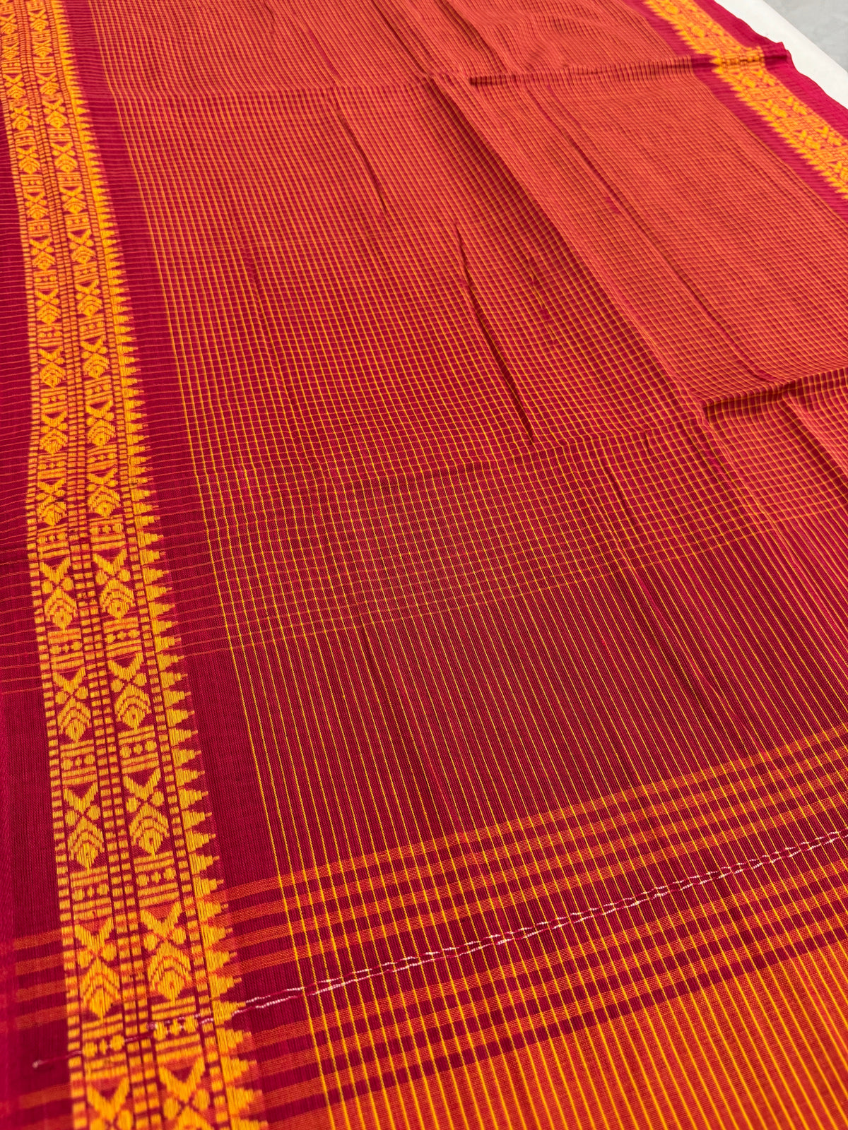 Mahua : Red and Yellow Soft Cotton Dhaniakhali Saree