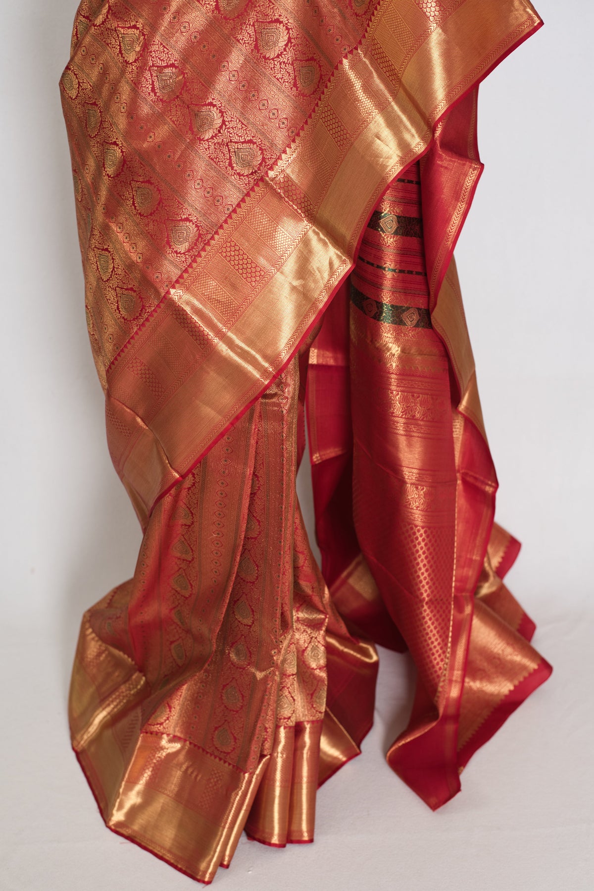 Brinda : Dark Red & Gold Bridal Kanjivaram Brocade Saree | Silk Mark Certified