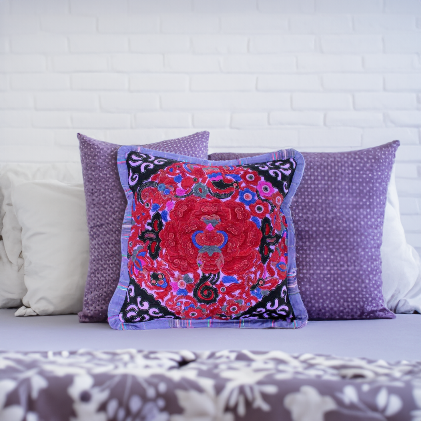Applique Vintage Flower Handmade Cushion - Thailand