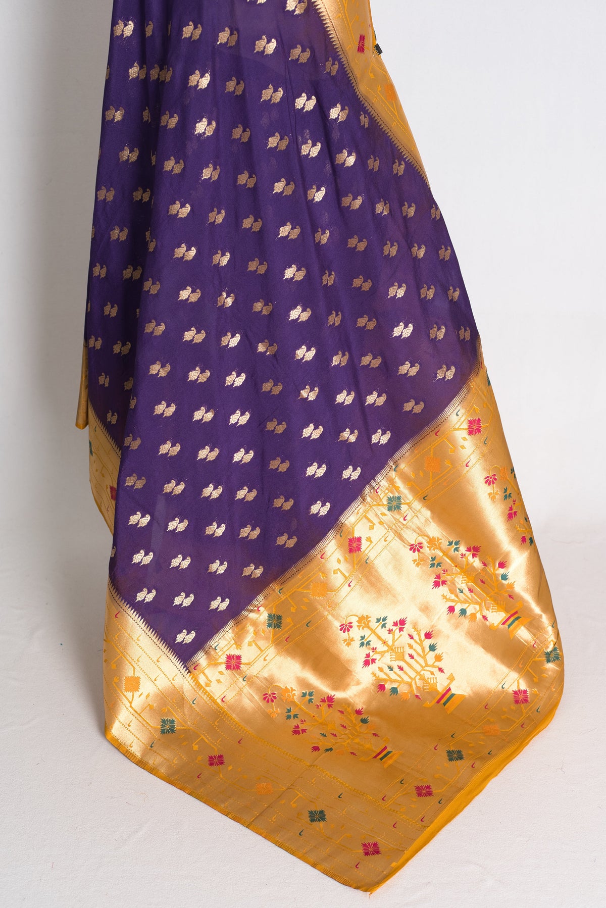 Parul: Purple and Yellow Paithani Inspired Semi Silk Saree