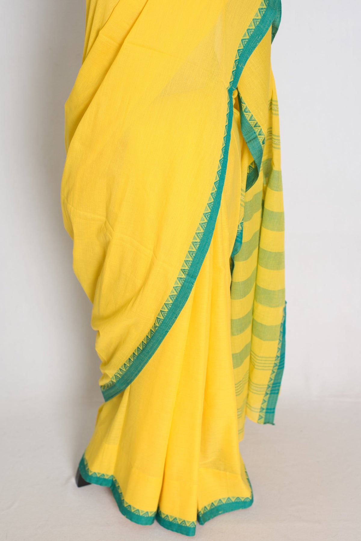 Mary – Bright Yellow and Green Dhaniakhali Soft Cotton Bengali Saree