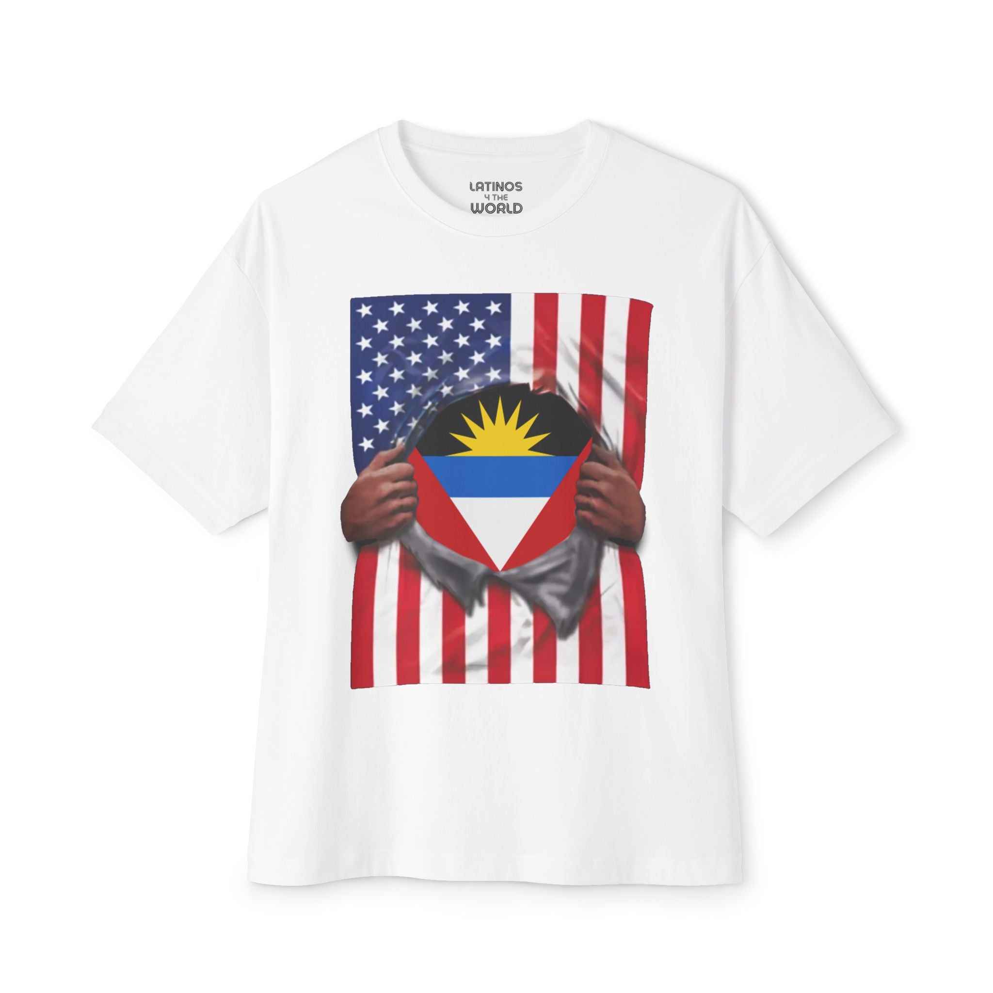 Antigua and Barbuda Flag T-shirt | Antiguan + American Flag Rip 4th Of July | Funny Latino Tees | 4 Colors