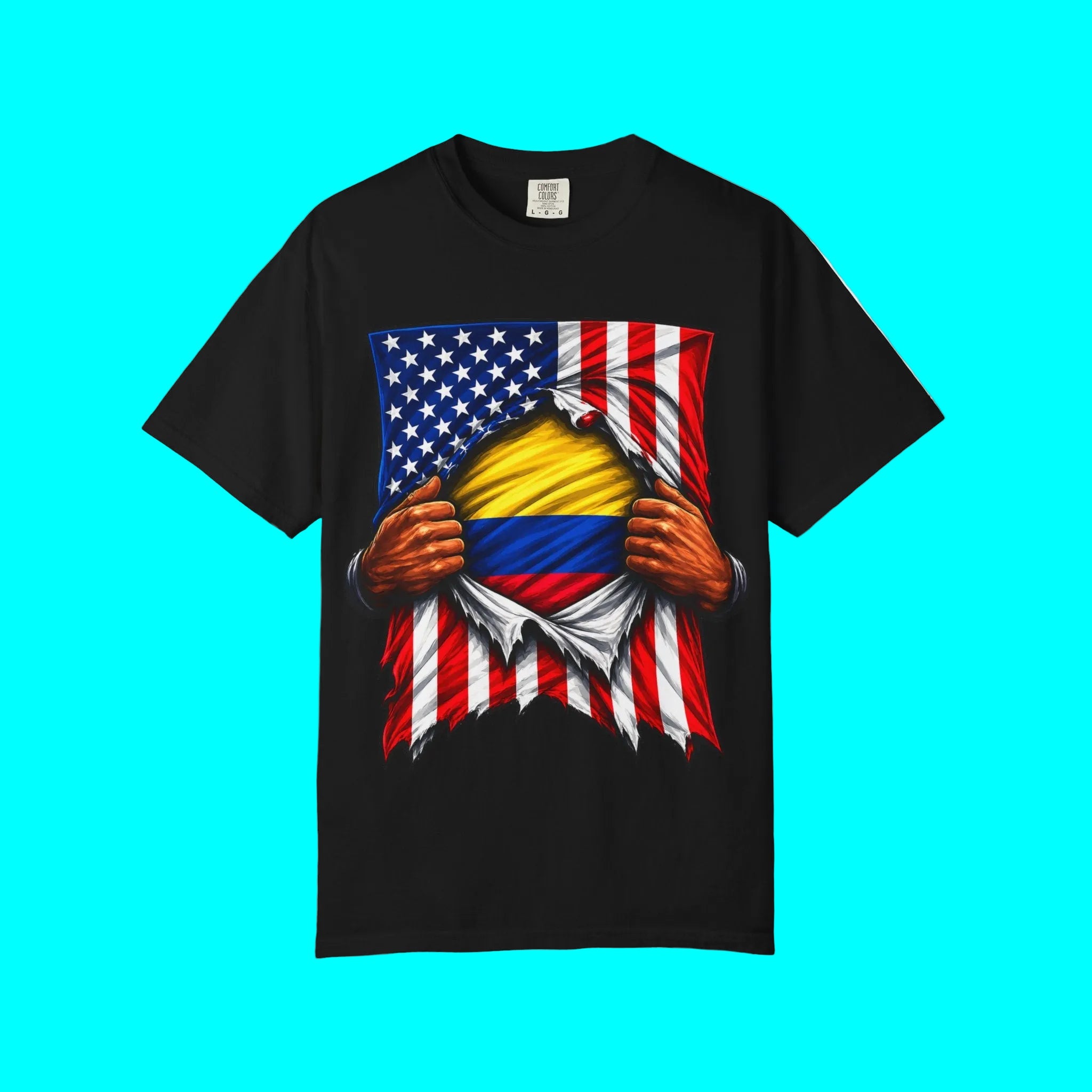 Colombia Flag + USA Flag Pride T-shirt | Colombian + American Flag Rip 4th Of July | Funny Viral Latino Tees | Unisex - 4 Colors