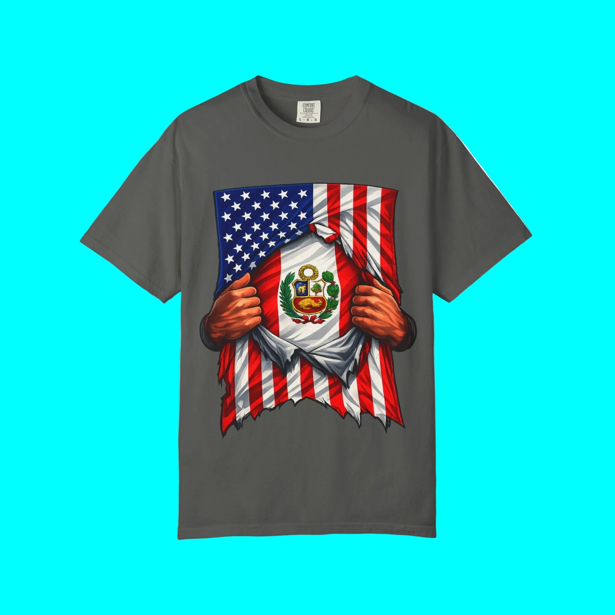Peru Flag + USA Flag Pride T-shirt | Peruvian + American Flag Rip 4th Of July | Funny Viral Latino Tees | Unisex - 4 Colors