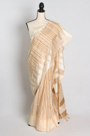 Soft Art Silk Temple Border Saree in Cream
