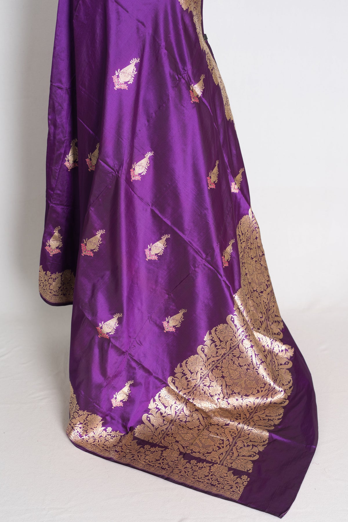 Gauri: Eggplant Purple Kadwa Banarasi Silk Saree with Gold Zari