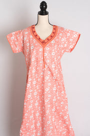 Printed Orange Pure Cotton Nightwear in Regular Size