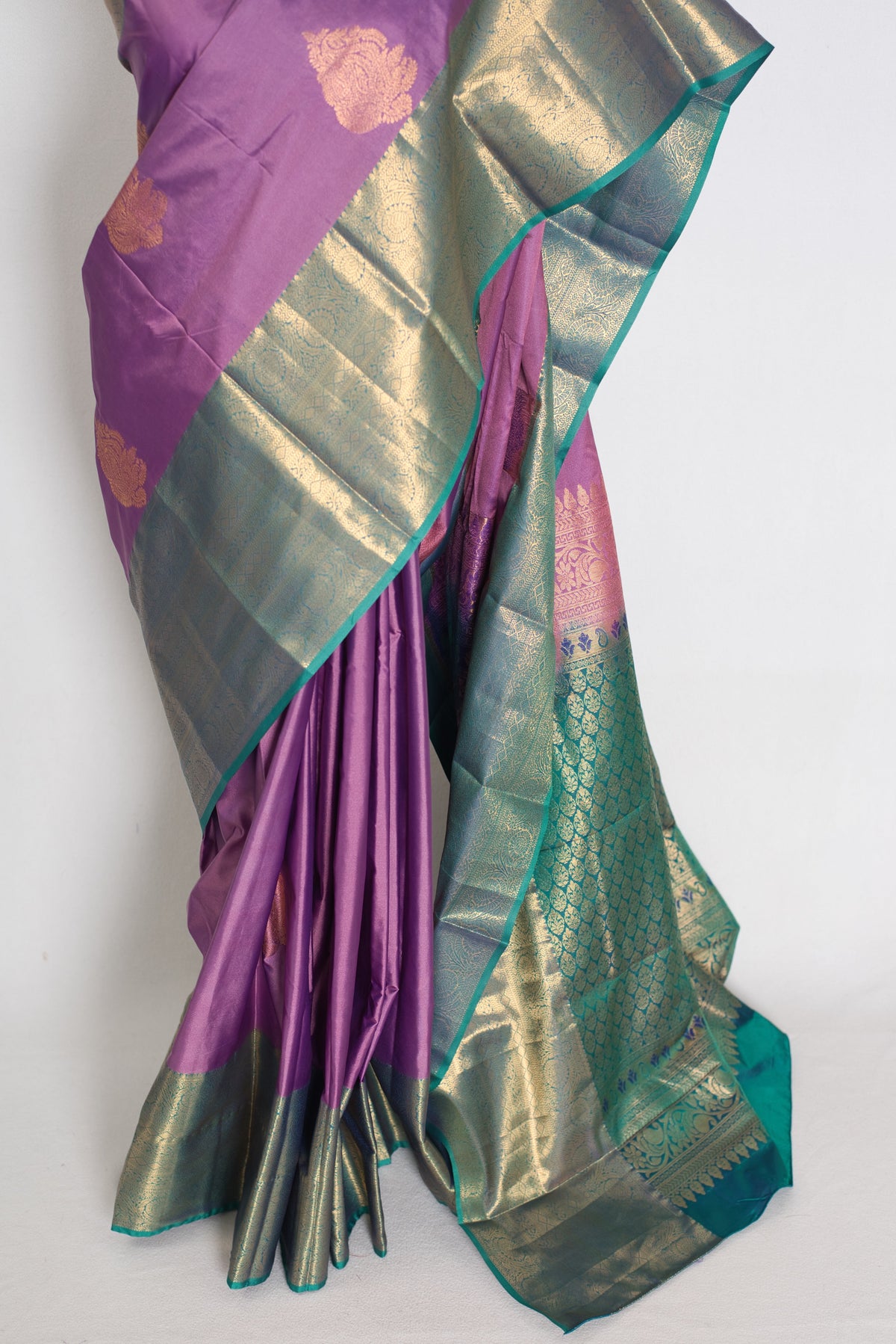 Mita : Mauve & Sea Green Contrast Semi Silk Kanjivaram Saree