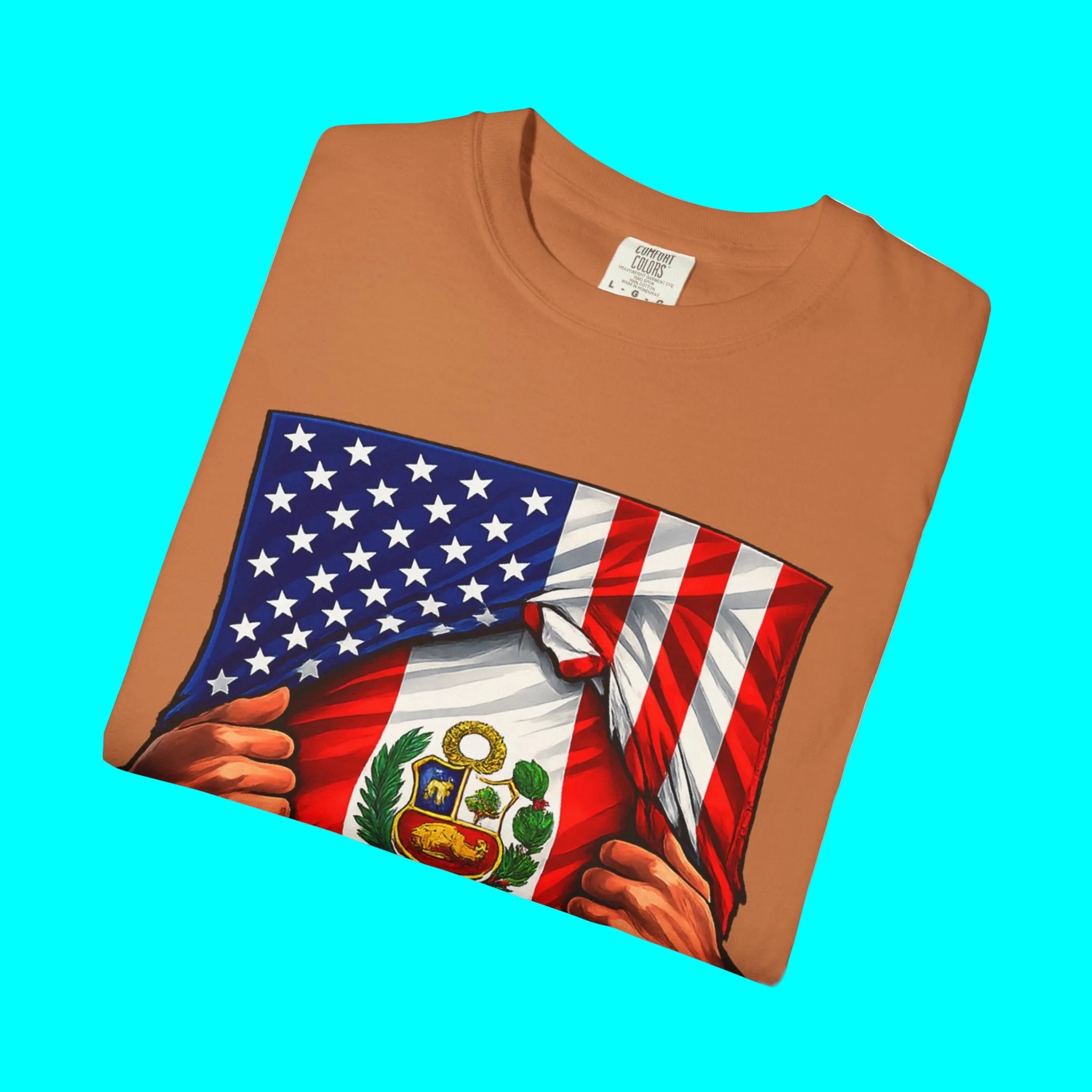 Peru Flag + USA Flag Pride T-shirt | Peruvian + American Flag Rip 4th Of July | Funny Viral Latino Tees | Unisex - 4 Colors
