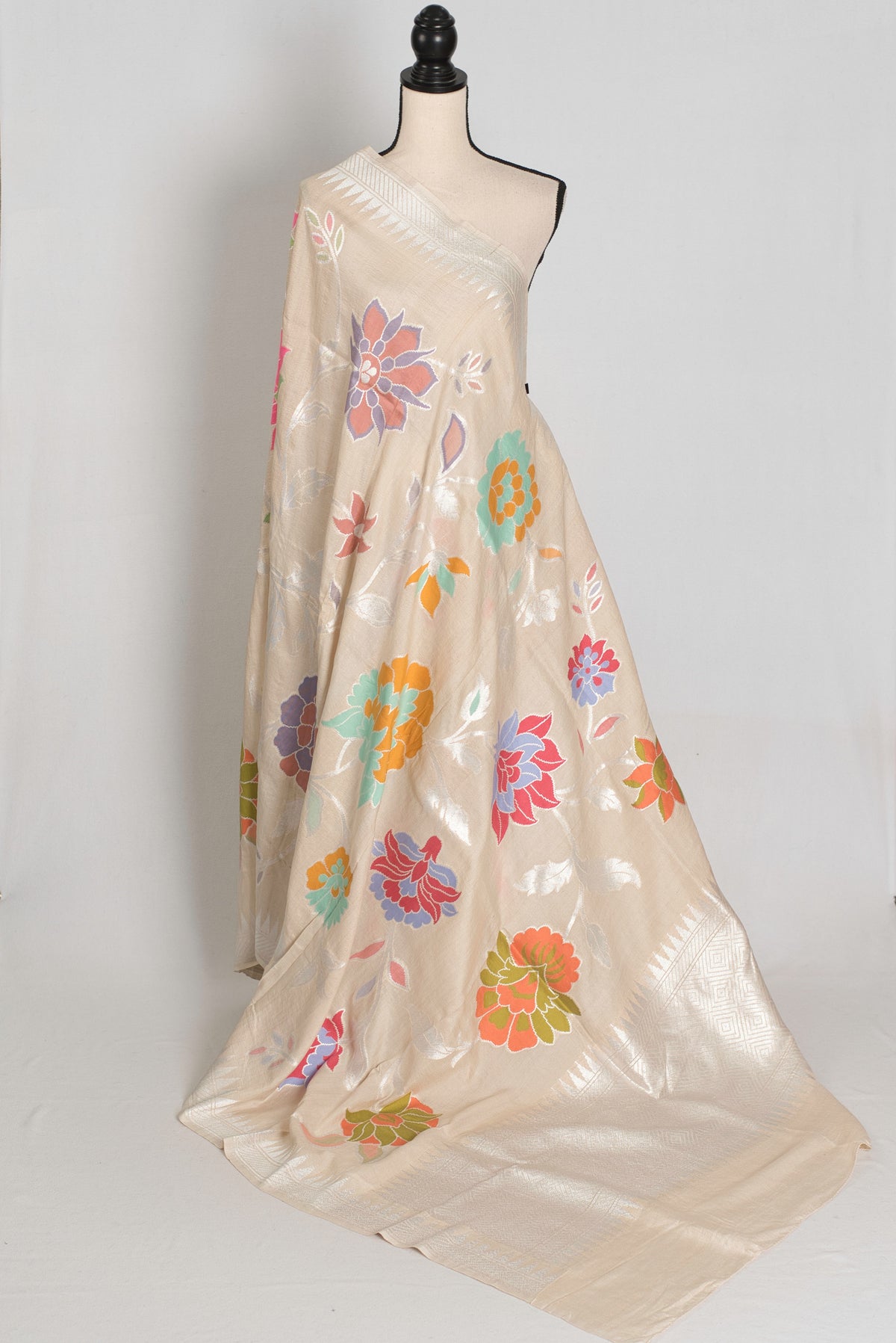Naaz : Beige Tussar Georgette Banarasi Saree with 38 Size Stitched Blouse