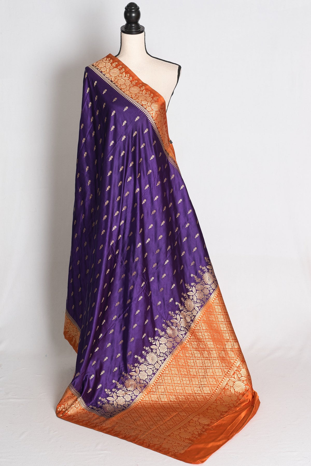 Archana: Purple and Orange Semi Mashru Banarasi Silk Saree