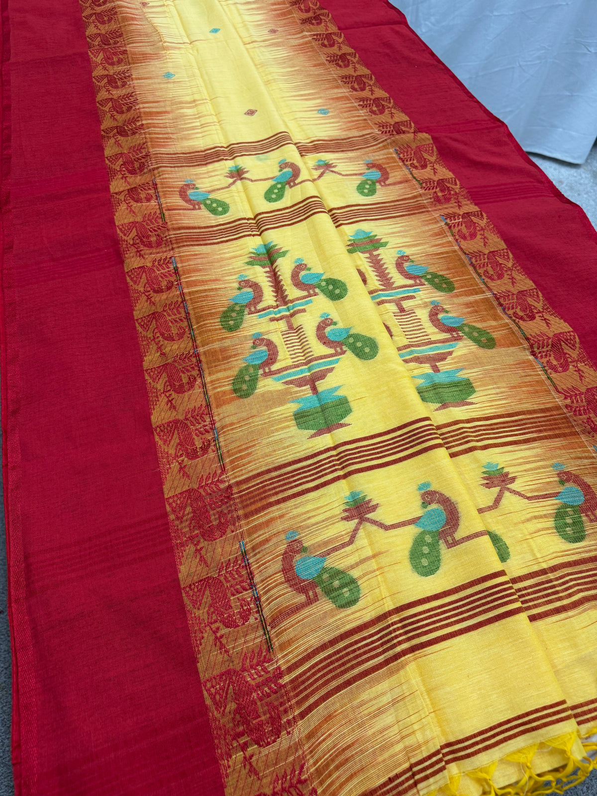 Kanchana : Yellow and Red Soft Cotton Bengal Handloom Saree