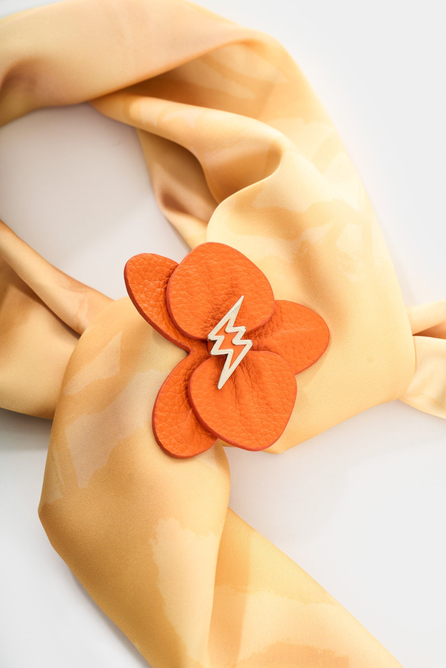 Small leather orchid brooch for women