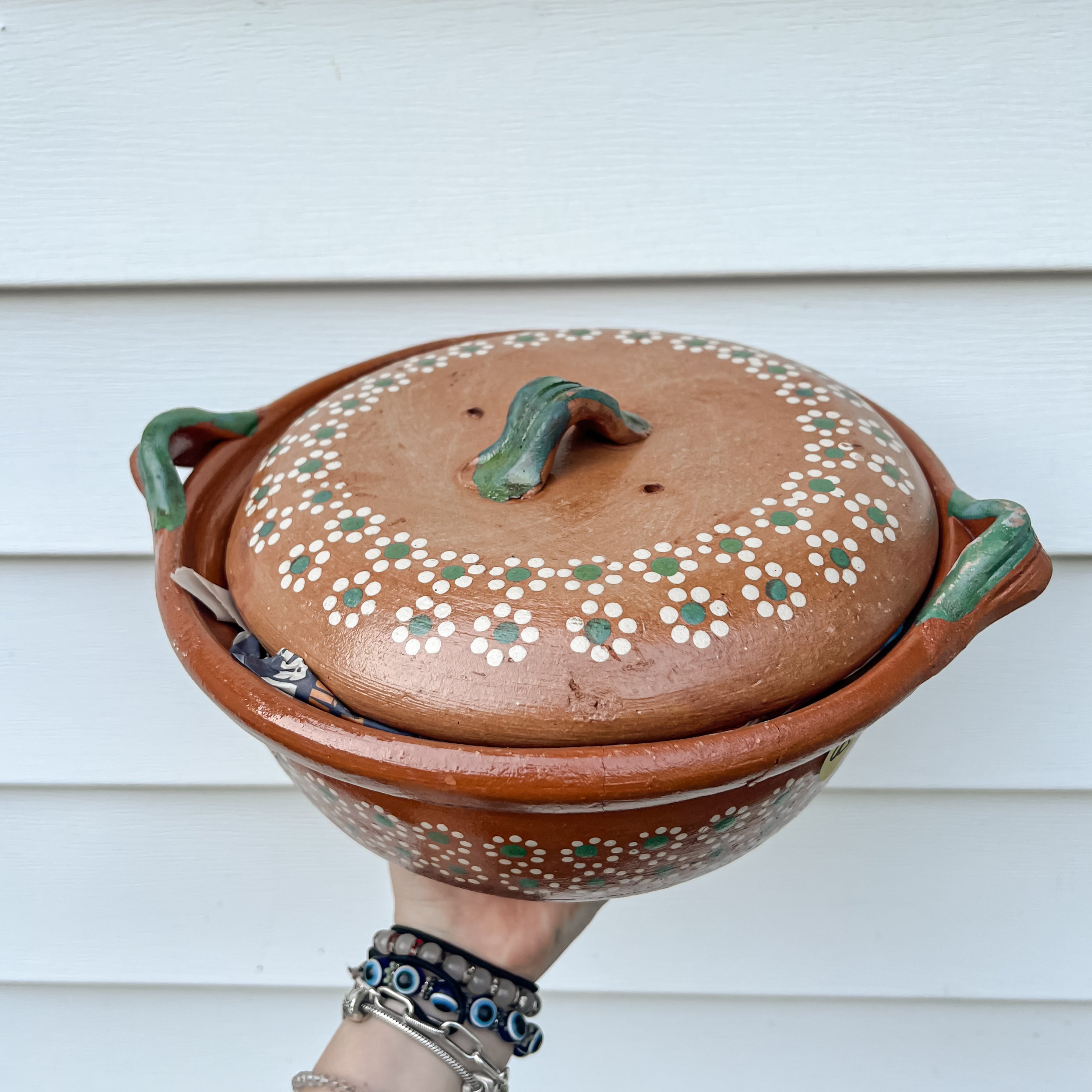 Traditional Mexican Barro Pot 500mL Green Handles