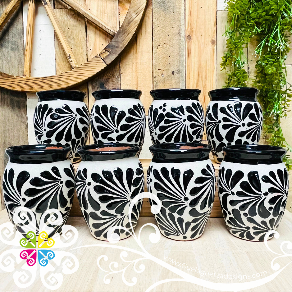 Set of White with Black Espiga Plumeado Cantarito Cup - Set Clay Cantarito
