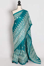 Keya : Green Pure Silk Kantha Saree with 40 Size Ready Stitched Blouse