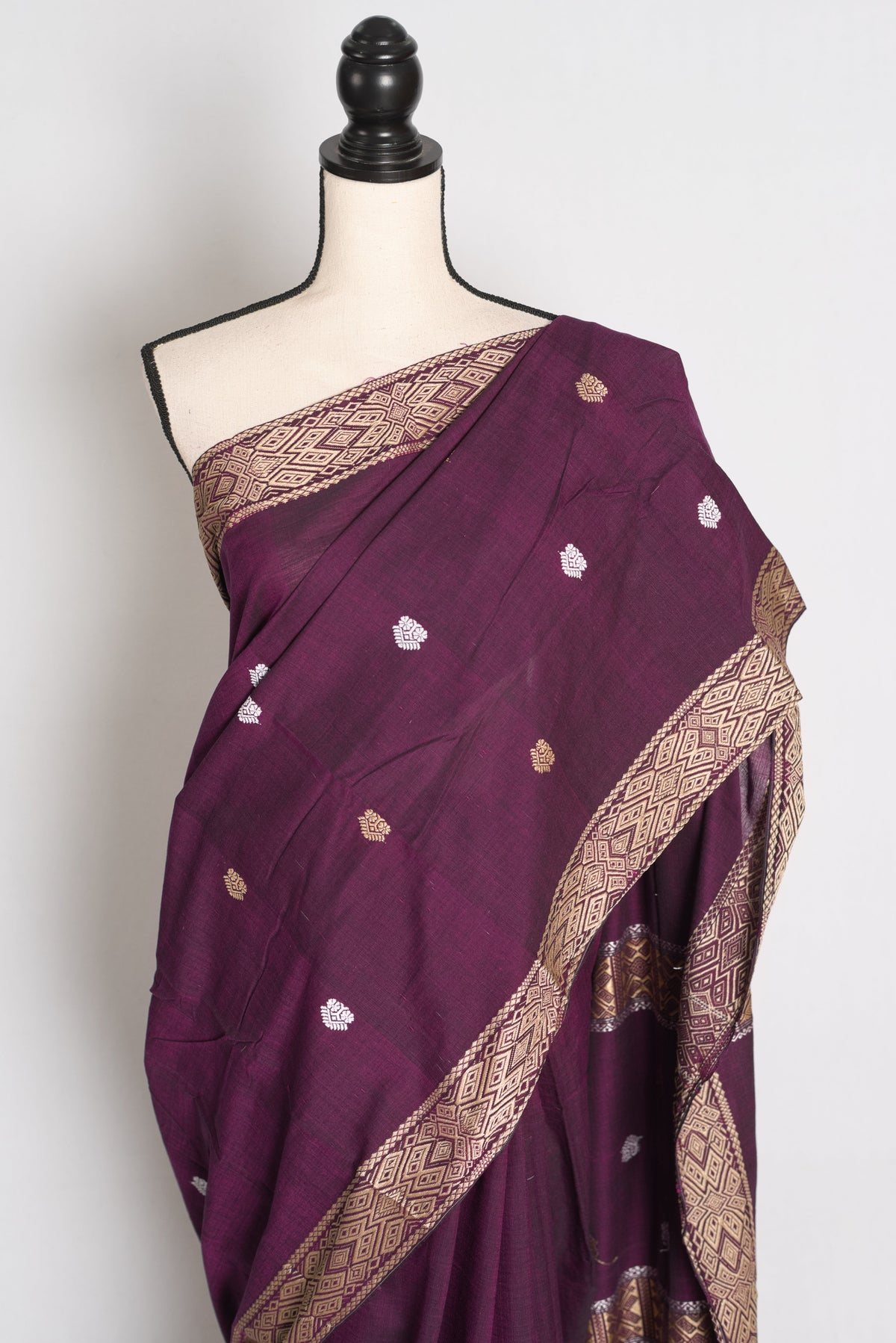 Diya : Deep Purple Pure Cotton Assamese Handloom Saree