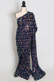 Elli | Navy Blue Soft Net Designer Sequin Saree | Glamorous Cocktail Partywear