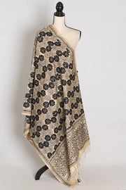 Hand Embroidered Black & Beige Gachi Tussar Silk Kantha Dupatta | Mou