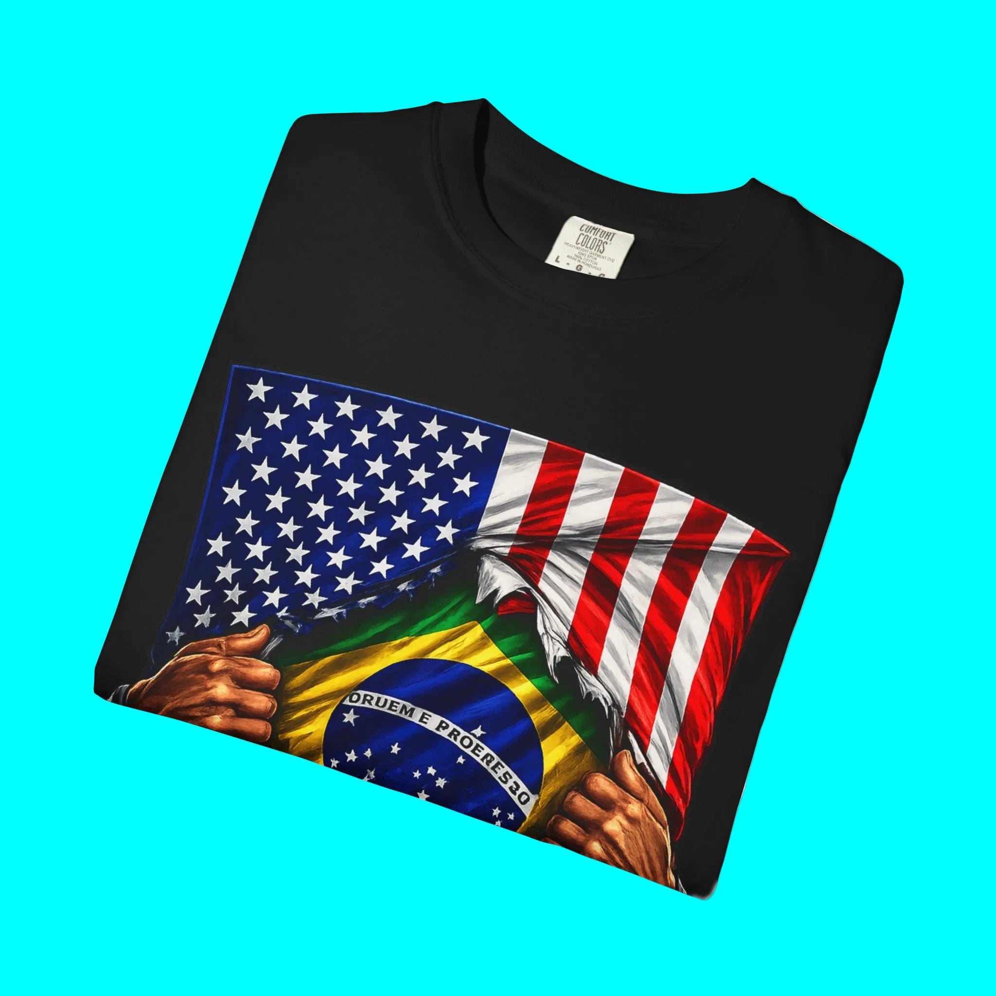 Brazil Flag + USA Flag Pride T-shirt | Brazilian + American Flag Rip 4th Of July | Funny Viral Latino Tees | Unisex - 4 Colors