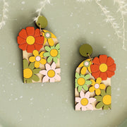 70s Burnt Orange Floral Arch Earrings