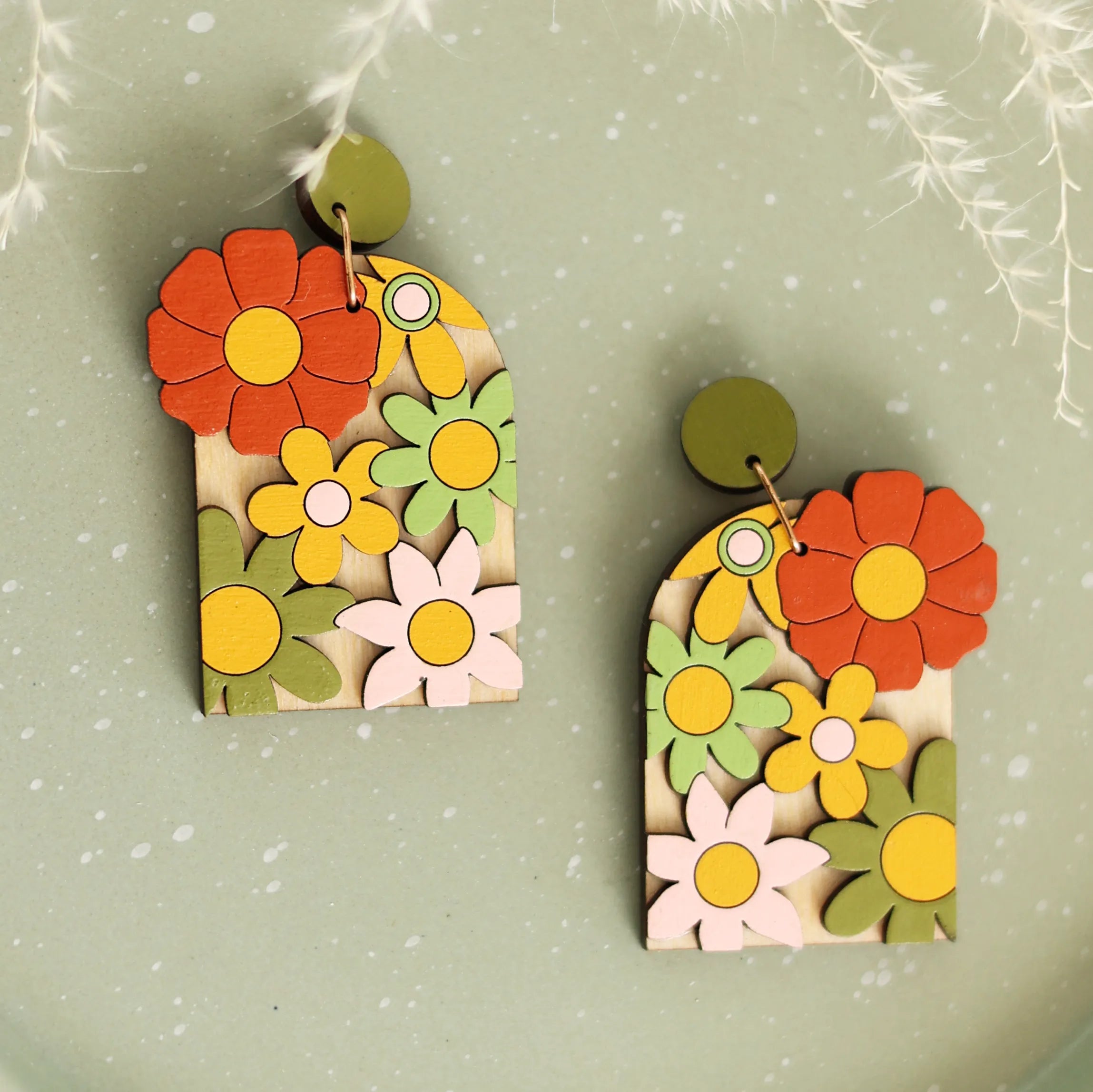 70s Burnt Orange Floral Arch Earrings