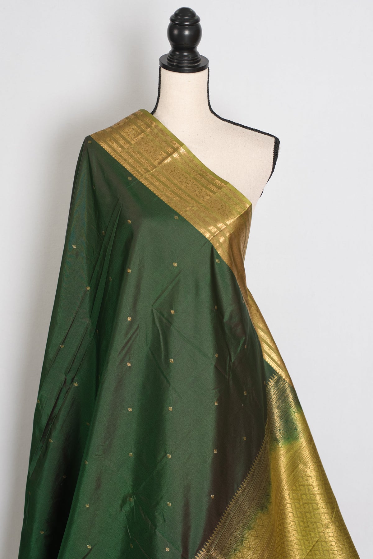Mytheli – Deep Forest Green Kanjivaram Poly Silk Saree with Moss Green Border