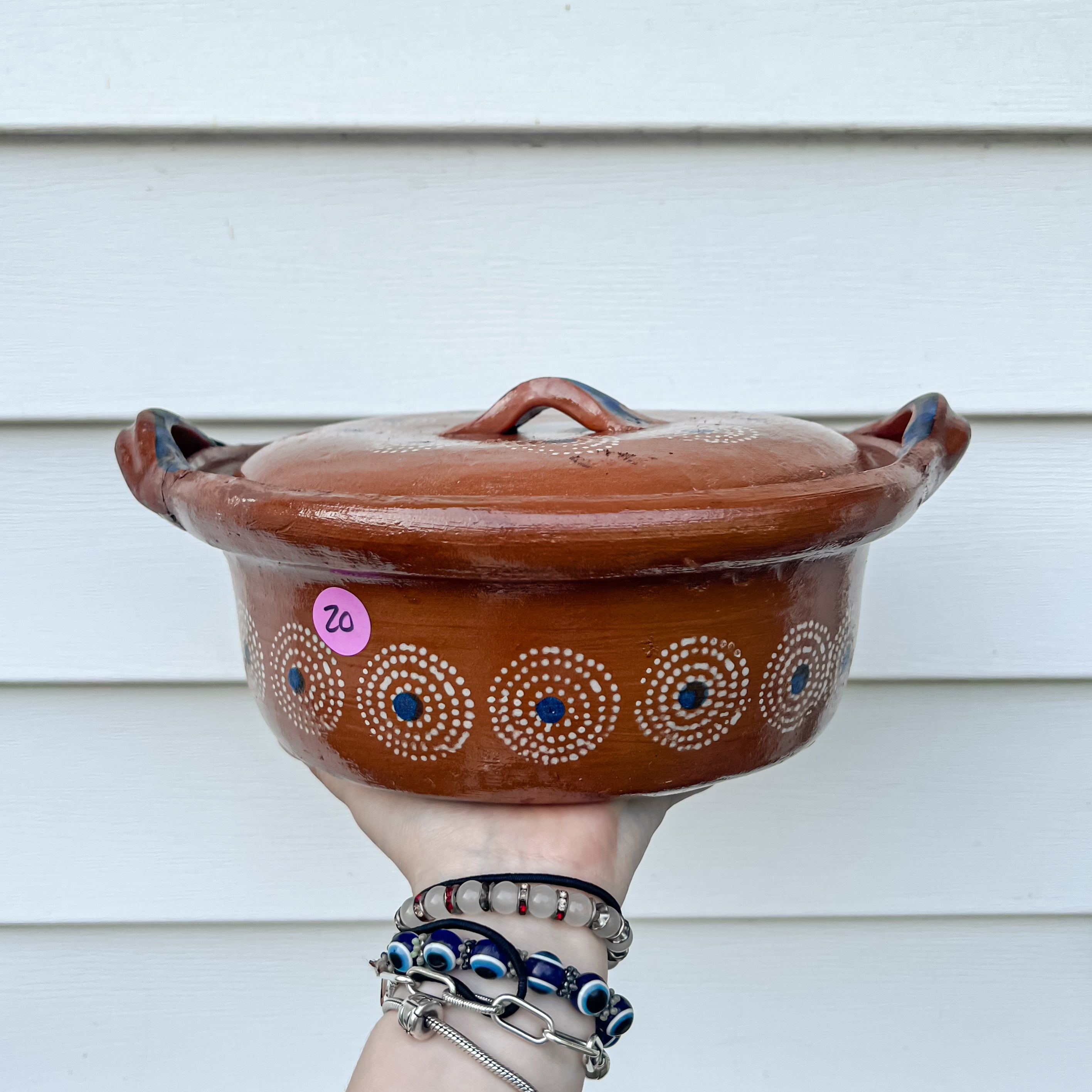Traditional Mexican Barro Pot Blue Handles