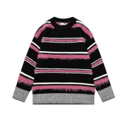 Color-block Knit Sweater with Women's Beanie Set - Youthful Y2K