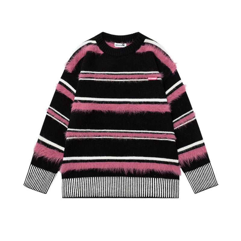 Color-block Knit Sweater with Women's Beanie Set - Youthful Y2K