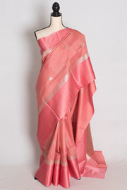 Anisha : Pastel Pink Tussar Silk Banarasi Saree with 36 Size Blouse
