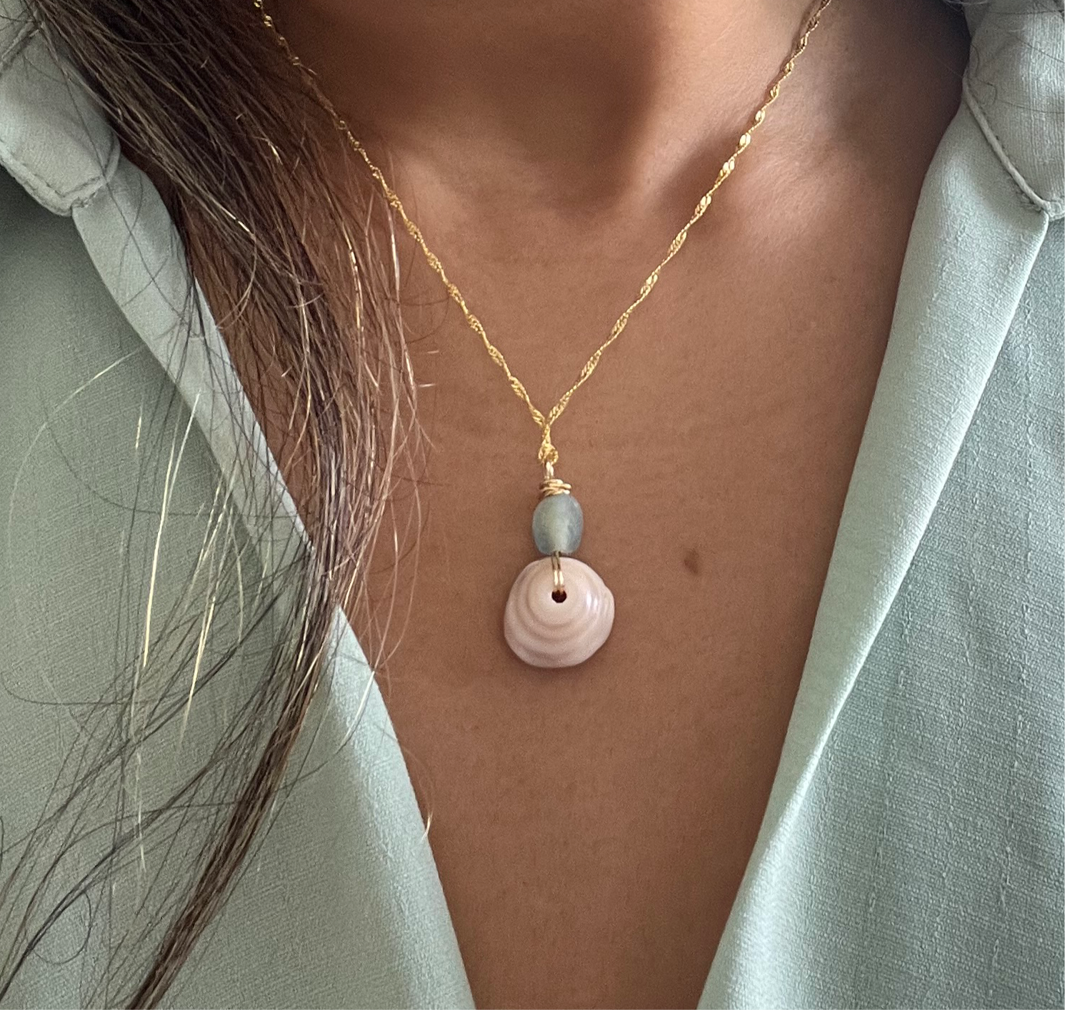 Jewels of the Ocean Necklace (Adjustable Chain: 14k Yellow Gold on 925 Sterling Silver)