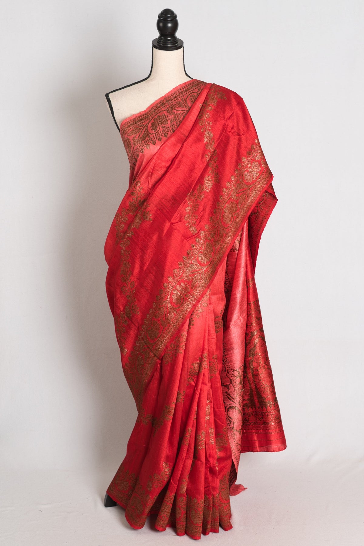 Ritaja : Red & Gold Ombre Raw Silk Handloom Banarasi Saree | Silk Mark Certified
