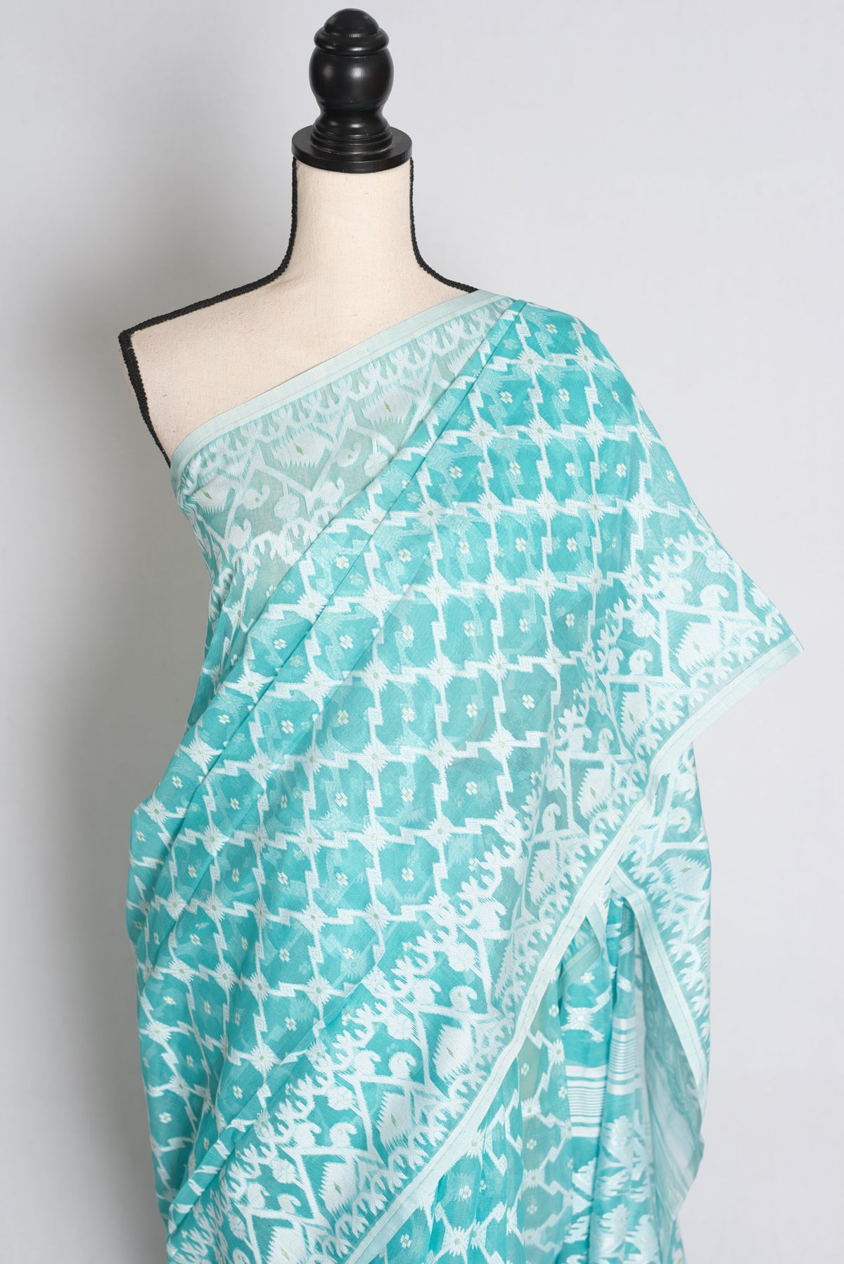 Gemini – Turquoise Blue and White Soft Jamdani Saree