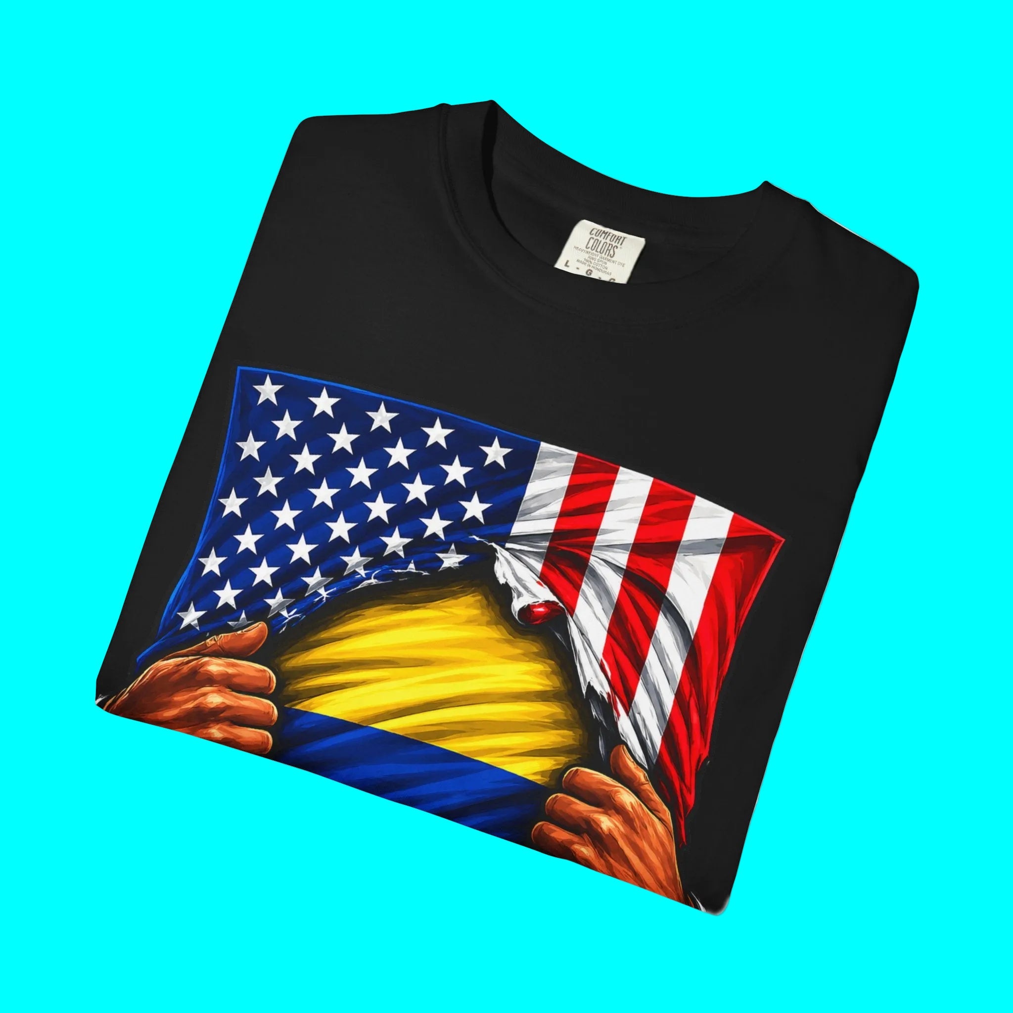 Colombia Flag + USA Flag Pride T-shirt | Colombian + American Flag Rip 4th Of July | Funny Viral Latino Tees | Unisex - 4 Colors