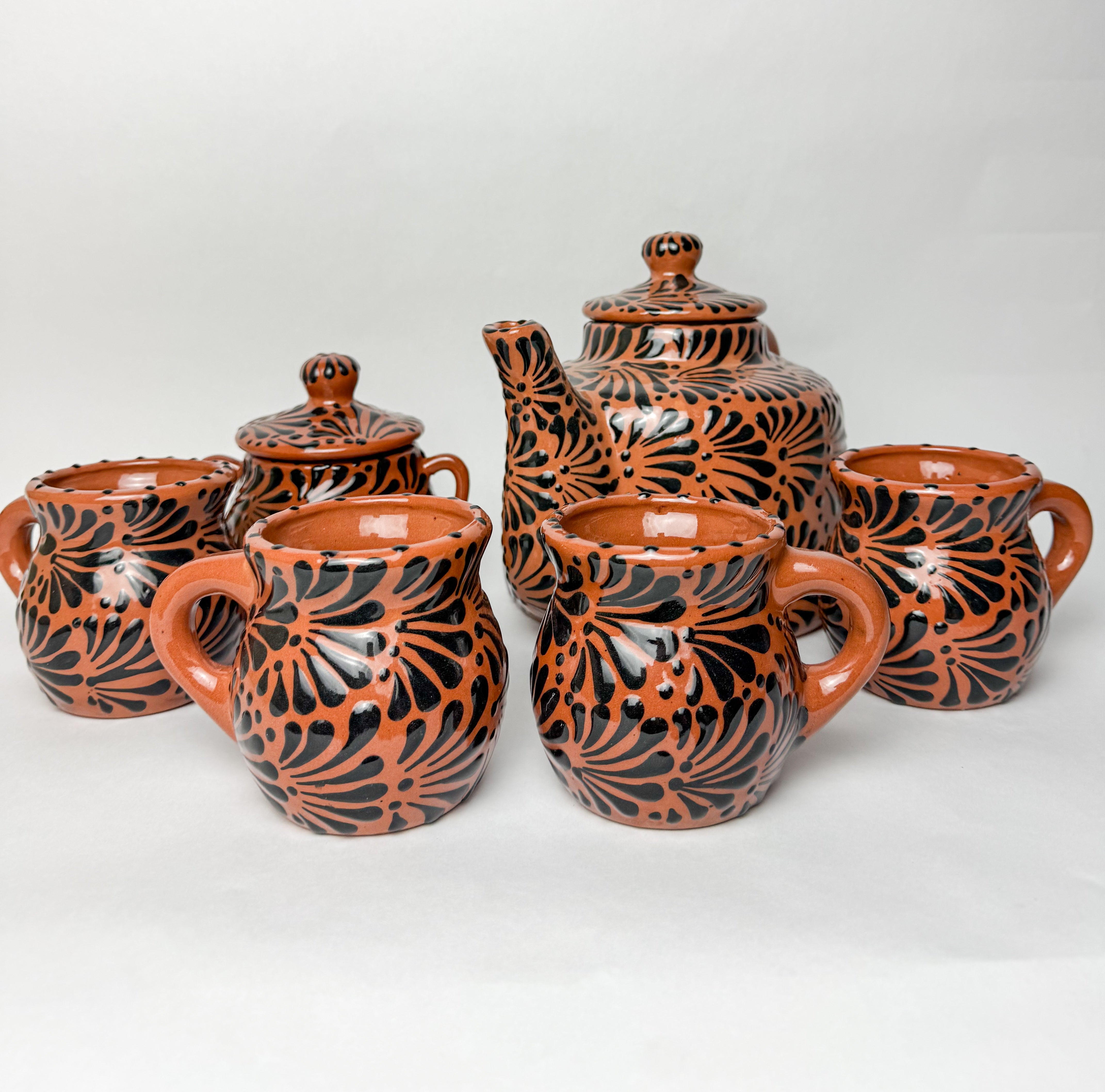 Mexican Black Talavera Style Tea Set Set 6pc - Juego de Te