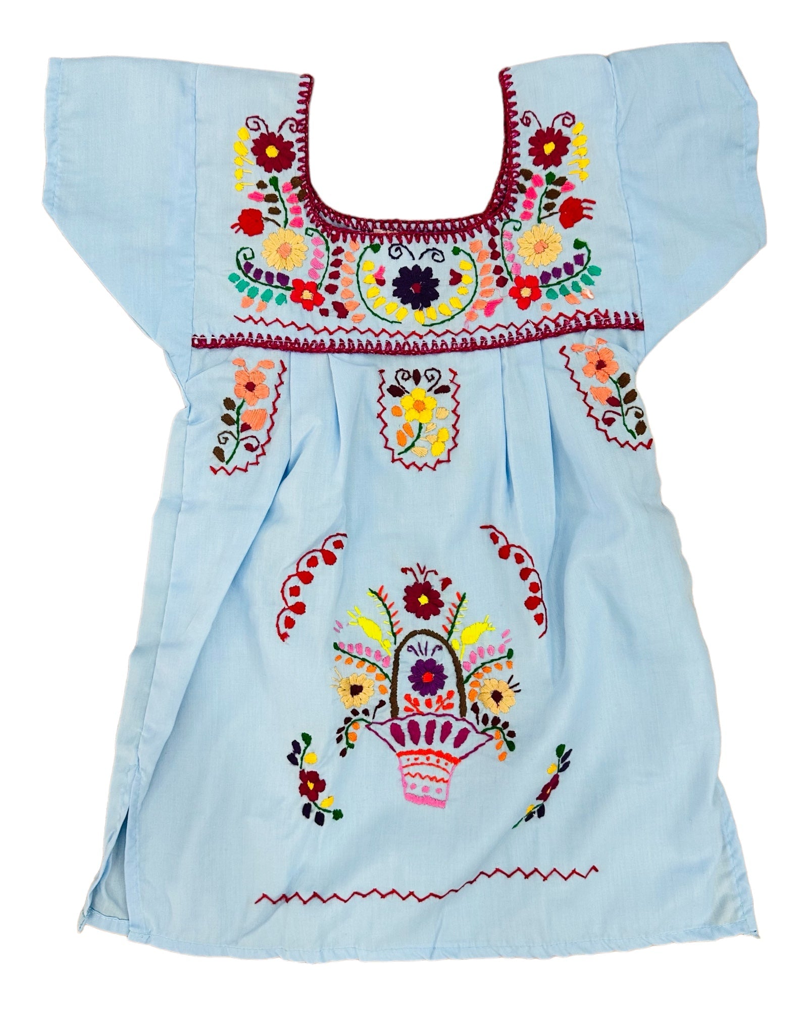 Mexican Puebla Dress for Girls Light Blue