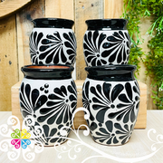 Set of White with Black Espiga Plumeado Cantarito Cup - Set Clay Cantarito