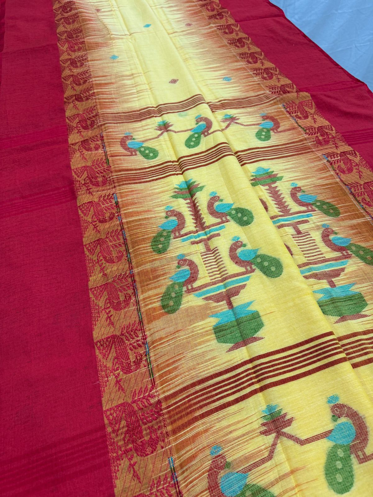 Kanchana : Yellow and Red Soft Cotton Bengal Handloom Saree