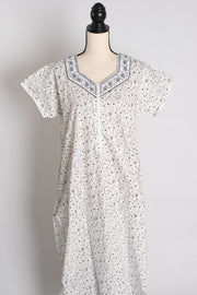 White and Gray Printed Pure Cotton Nightwear in Regular Size